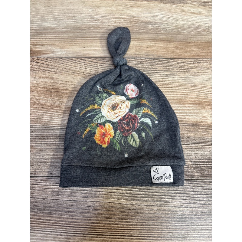 Copper Pearl Floral Top Knot Hat Grey