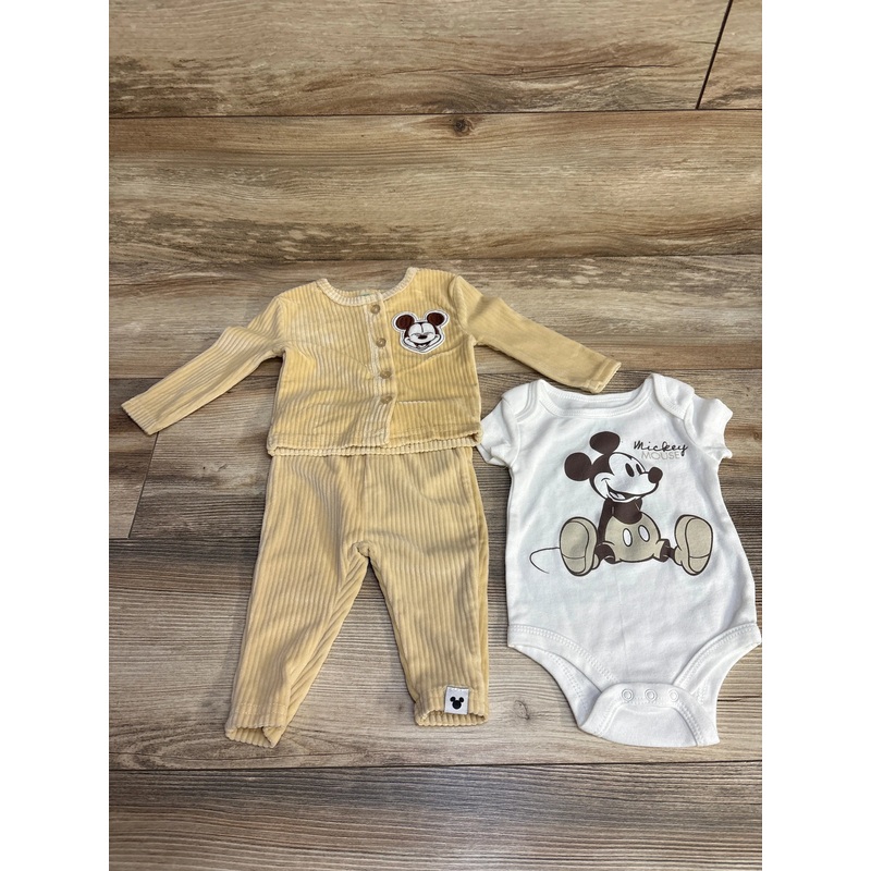 Disney Baby 3pc Mickey Mouse Velour Top & Pants Set Beige sz 0-3m Beige Newborn