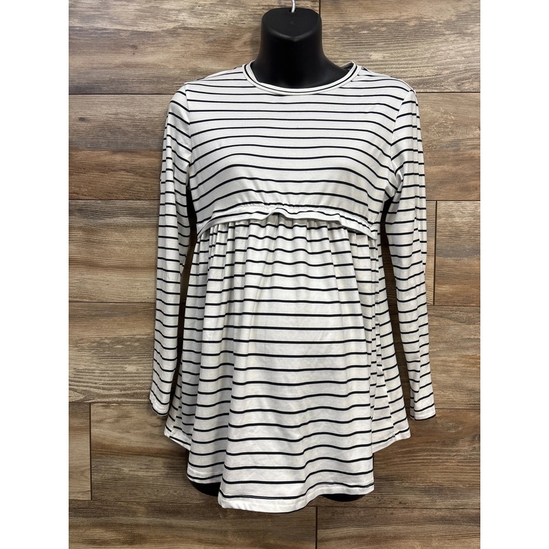 Ekouaer Striped Long Sleeve Shirt White sz Small White Maternity Small