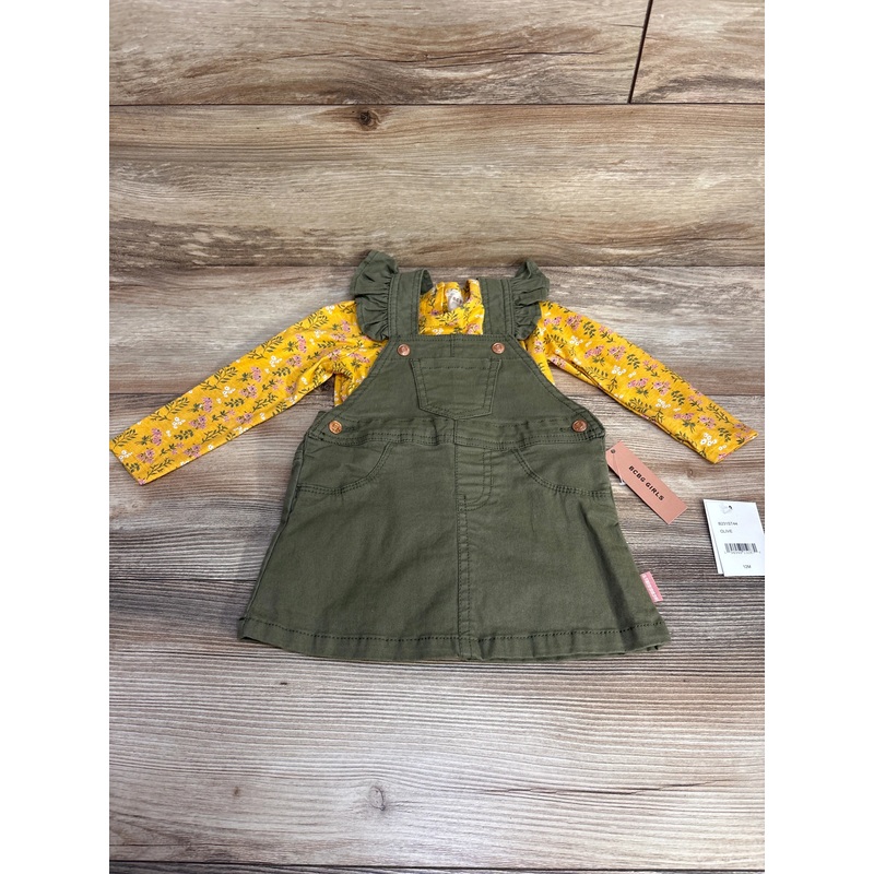 NEW BCBG Girls 2pc Floral Jumper Dress Set Yellow/Green sz 12m Yellow 12m