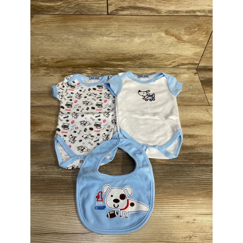 Baby Boxer 2pk Bodysuits & Bib White/Blue sz 3m Blue 3m