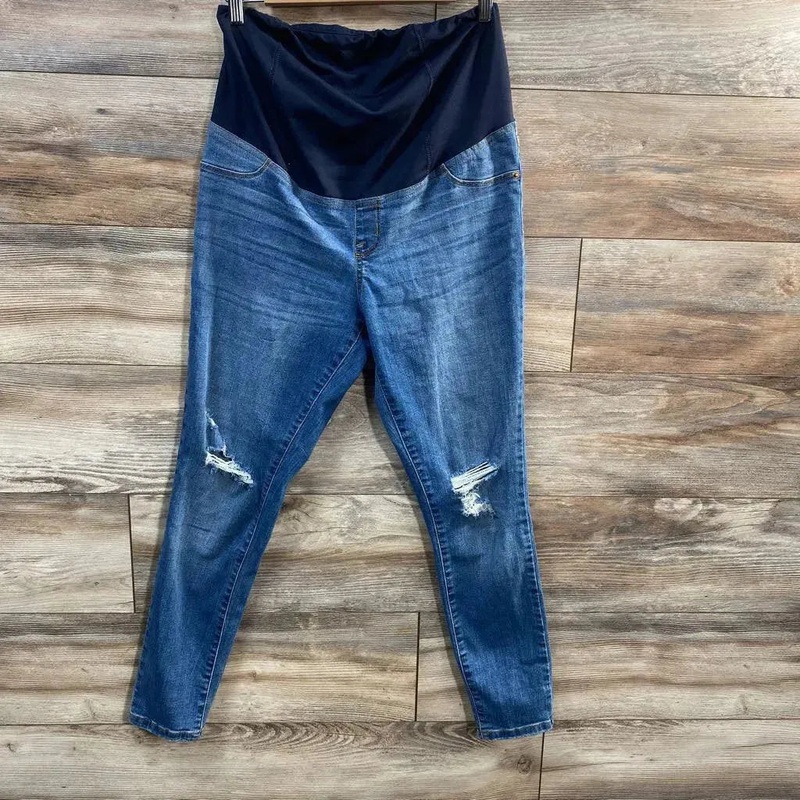 Isabel Maternity Crossover Panel Distressed Skinny Jeans sz 8/Medium Blue Medium Used