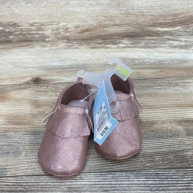 NEW Cat & Jack Faux Leather Fringe Moccasin Shoes sz 9-12m Pink 9-12m New