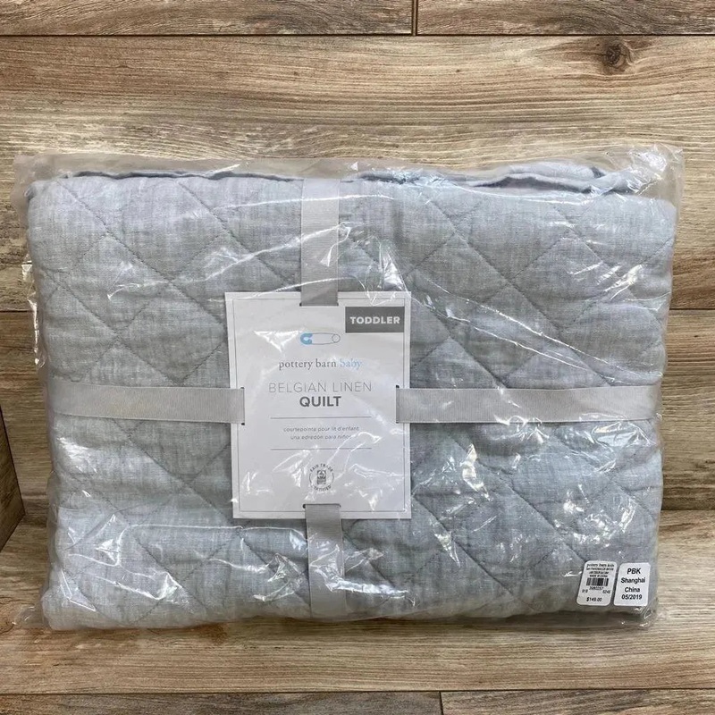 NEW Pottery Barn Kids Belgian Flax Linen Baby Quilt Grey 36″ x 50″ New