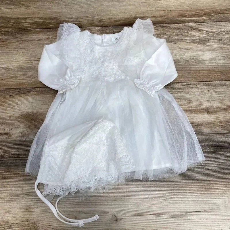 NWoT Tulle Overlay Dress & Bonnet sz 6-9m White 6-9m New