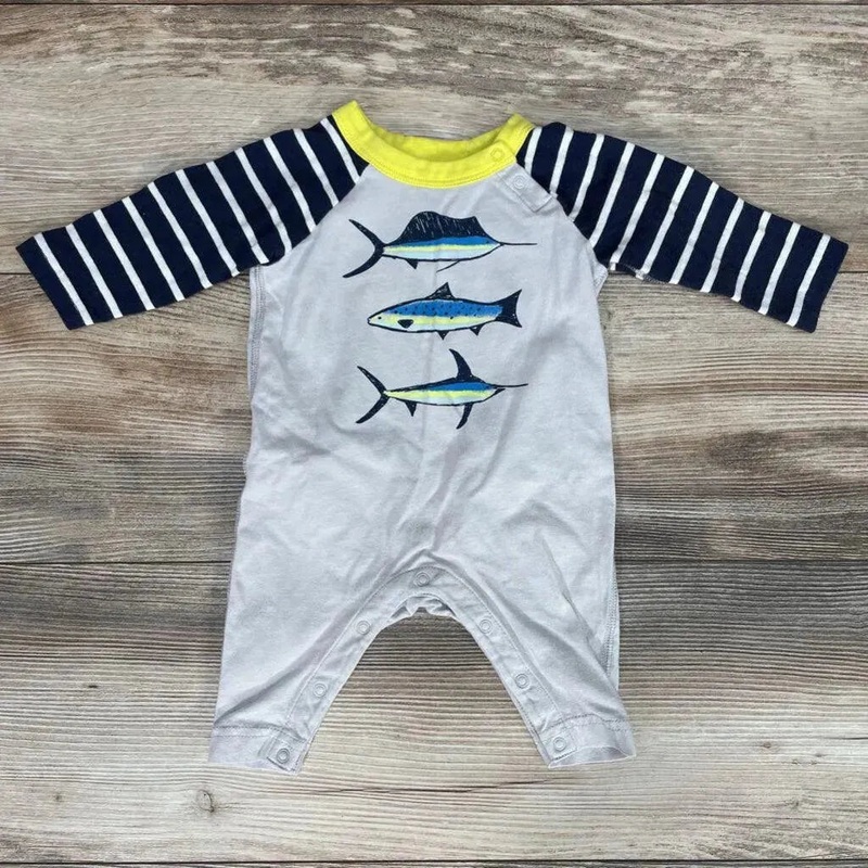 Tea Collection Striped Fish Coverall sz 0-3m Navy 0-3m Used