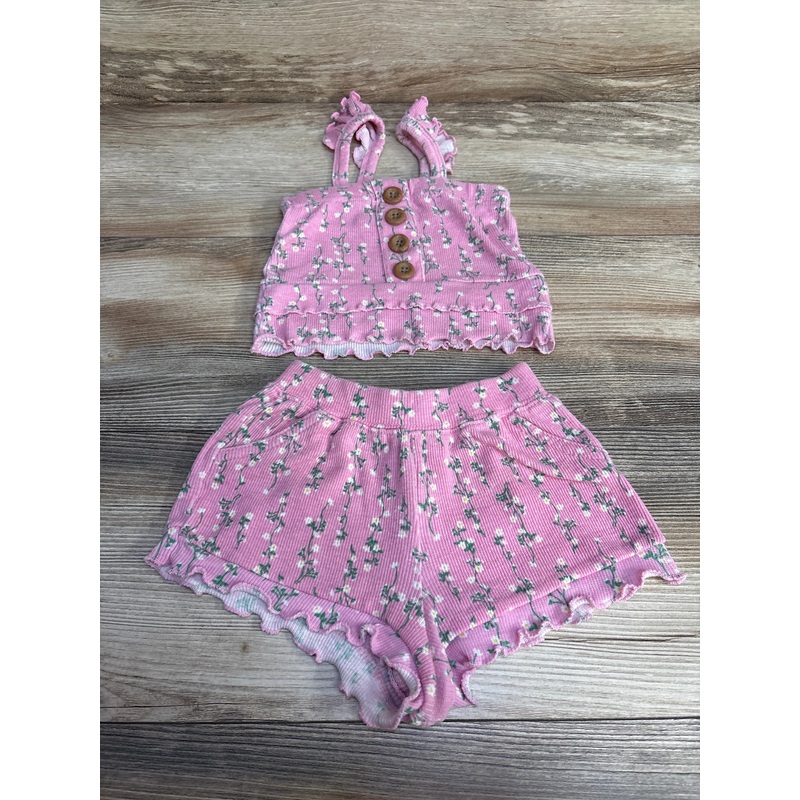 Nanette Lepore Floral Print 2pc Ribbed Ruffle Top & Shorts Pink sz 18m Pink 18m