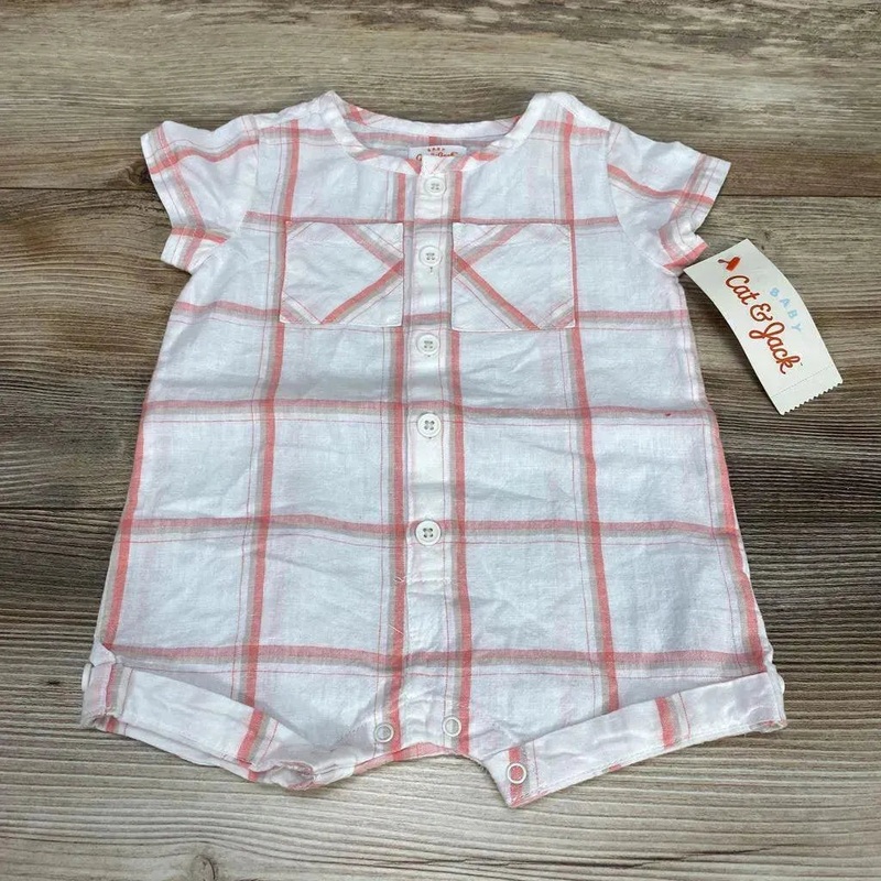 NEW Cat & Jack Plaid Shortie Romper sz 0-3m White 0-3m New