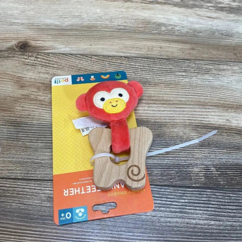 NEW Petit Collage Cheeky Monkey Organic Teether Red 0m+ New
