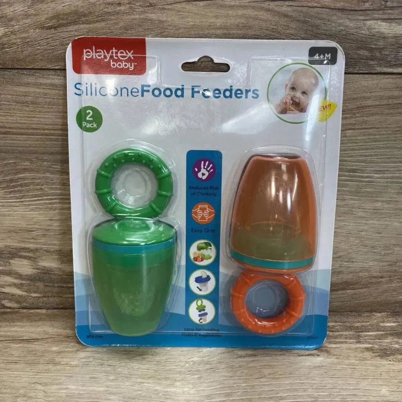 NEW Playtex 2 Pk Silicone Food Feeders sz 4m+ Orange/Green 4m+ New
