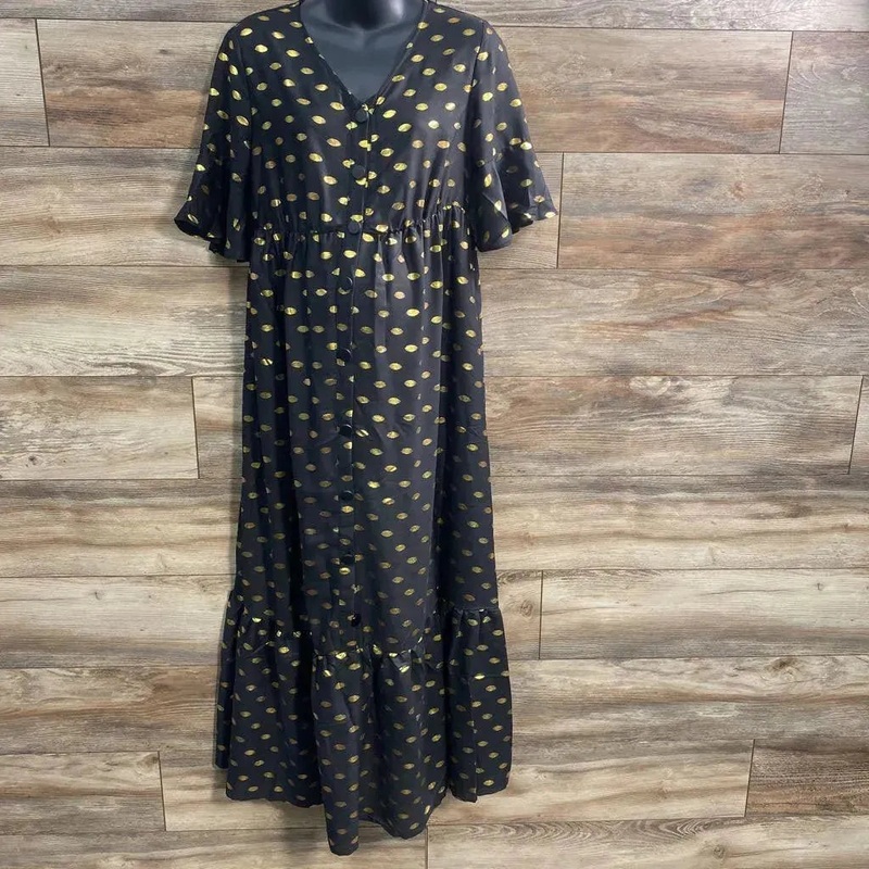 Shein Maternity Button Front Polka Dot Maxi Dress sz Medium Black Medium Used