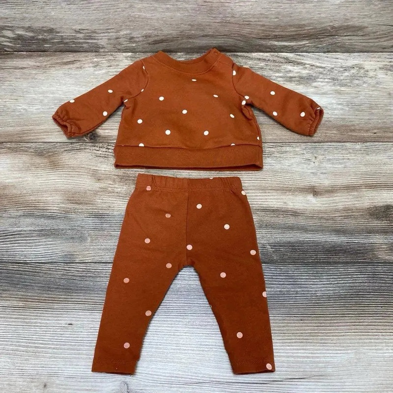 Cat & Jack 2pc Polka Dot Sweatshirt & Leggings sz NB Brown NB Used