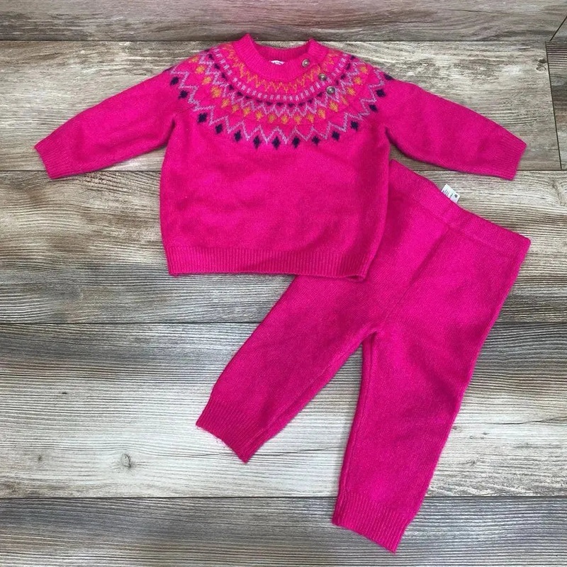 Cat & Jack Fair Isle Sweater & Pants Set sz 6-9m Pink 6-9M Used