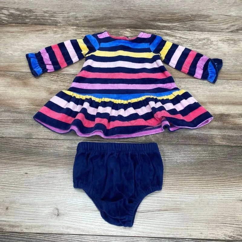 First Impressions 2pc Striped Dress & Bloomers sz 0-3m Navy 0-3M Used