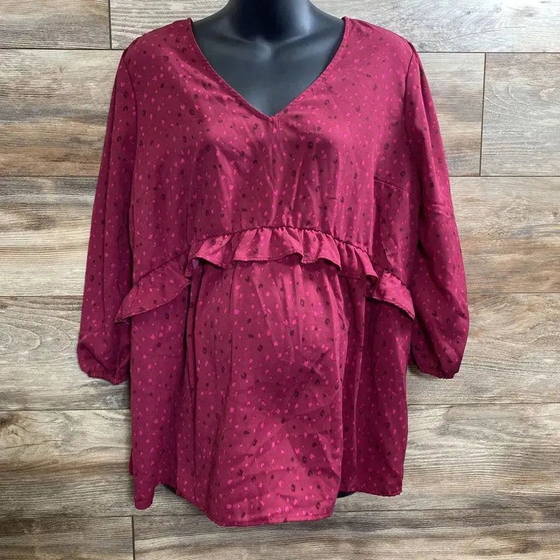 NEW Isabel Maternity Ruffle Waist Woven Top sz XL Berry XL New