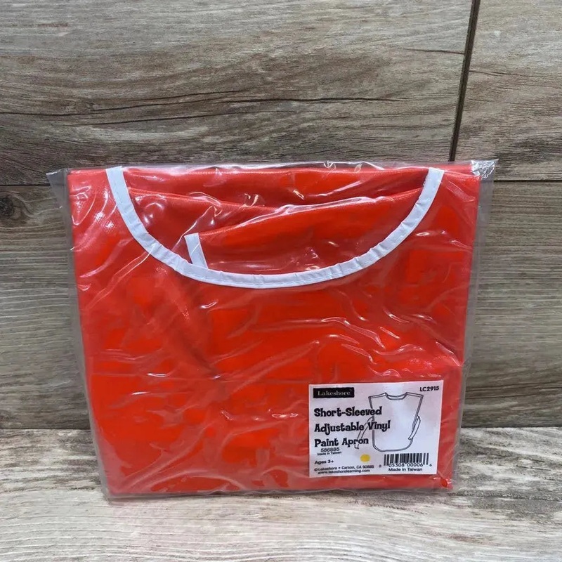 NEW Lakeshore Short Sleeved Adjustable Vinyl Paint Apron Red 3+ New