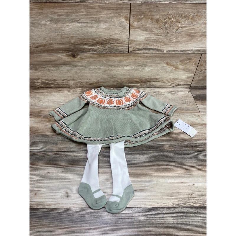 NEW Max Studio 2pc Pumpkin Sweater Dress & Tights Green sz 3-6m Green 3m