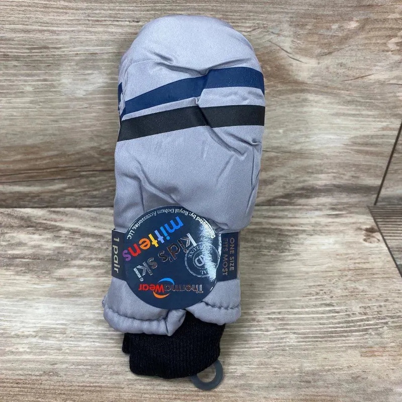 NEW ThermaWear Kid’s Ski Striped Mittens Grey OSFM (1-3Y) New