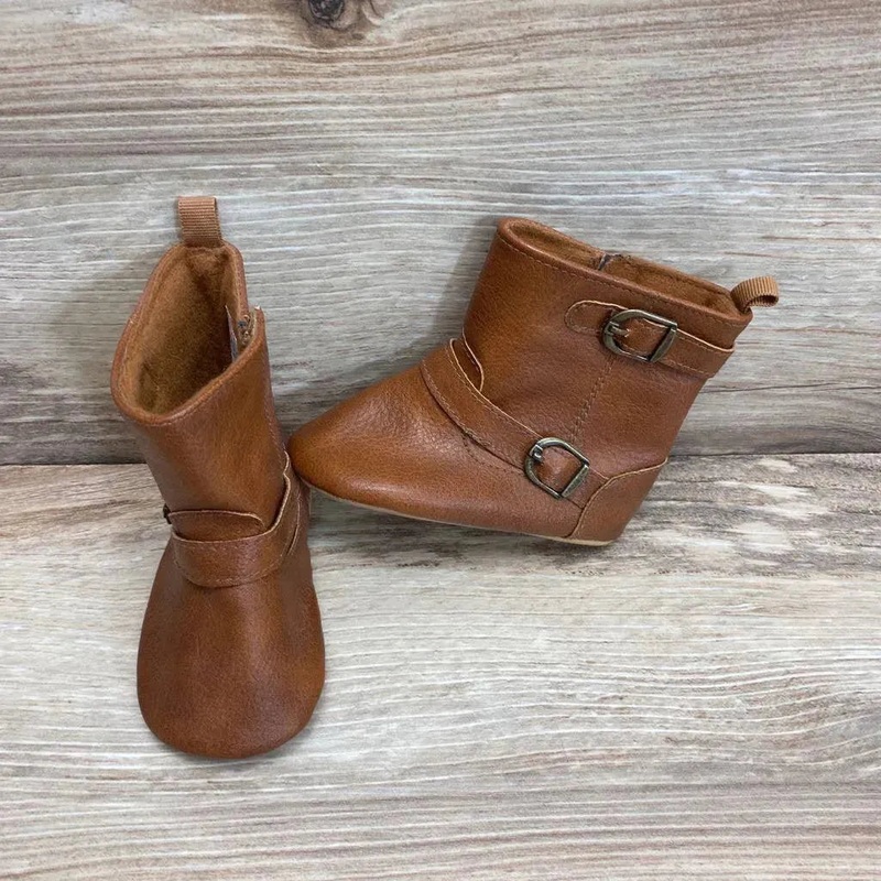Old Navy Faux-Leather Tall Buckled Booties sz 3/4c Brown 3/4c Used