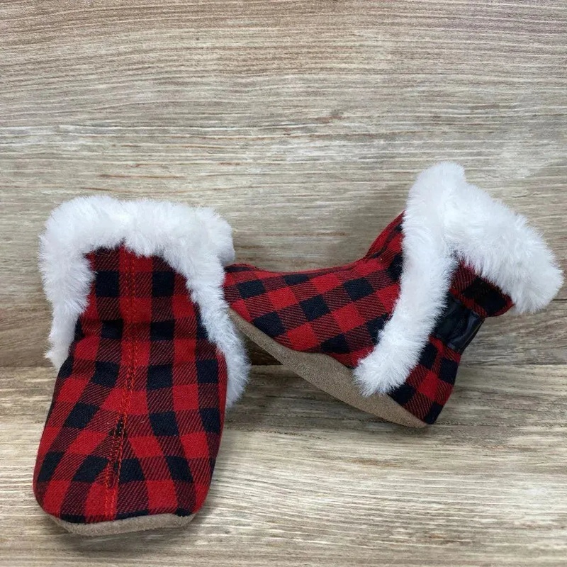 Robeez Jack Soft Sole Boot Red Plaid sz 3-6m Red 3-6m Used