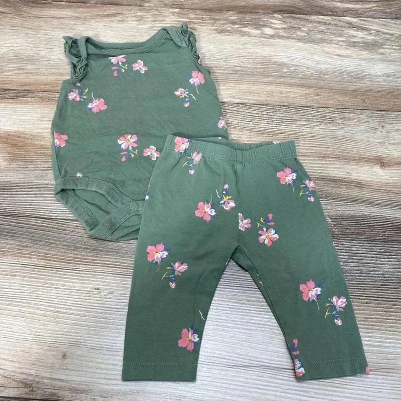 BabyGap 2pc Floral Bodysuit & Leggings sz 0-3m Green 0-3M Used