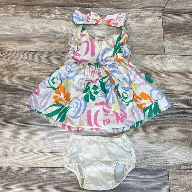 BabyGap 3pc Tropical Dress + Bloomers sz 3-6m Beige 3-6M Used