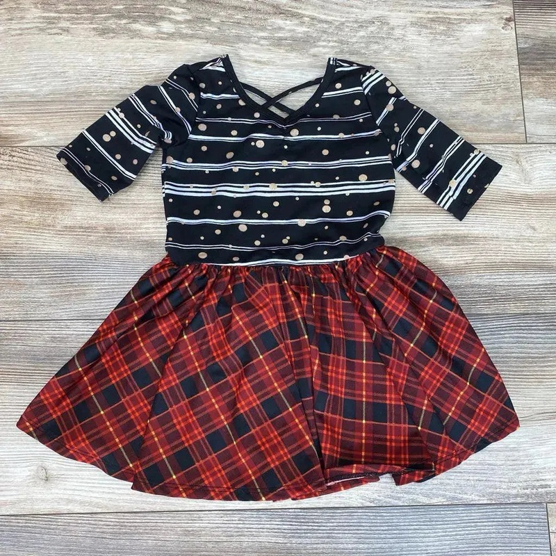 Dot Dot Smile Striped Plaid Dress sz 2T Black 2T Used
