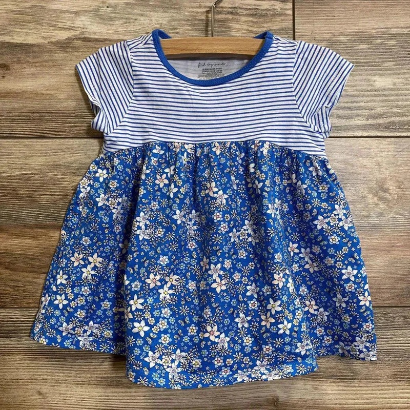 First Impressions Striped Floral Dress sz 18m Blue 18m Used