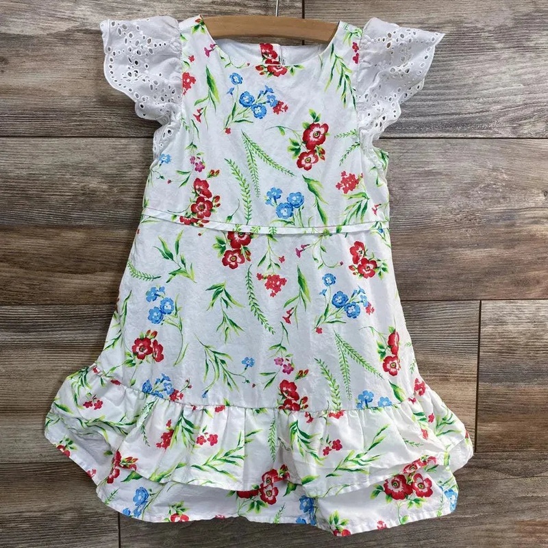 Janie & Jack Eyelet Sleeve Floral Dress sz 3T White 3T Used