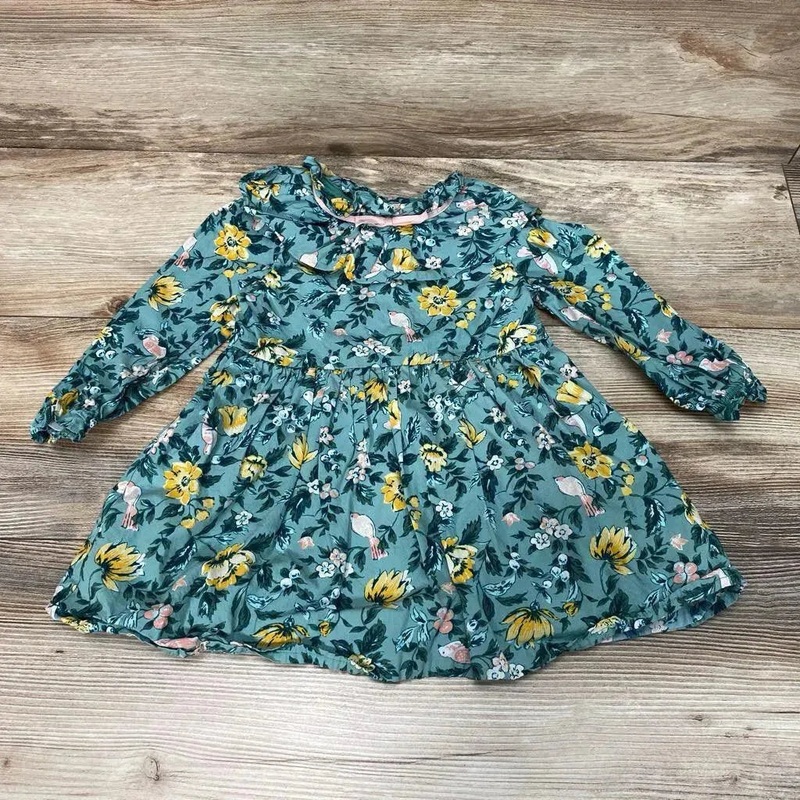 Janie & Jack Floral Ruffle Bow Collar Dress sz 18-24m Green 18-24m Used