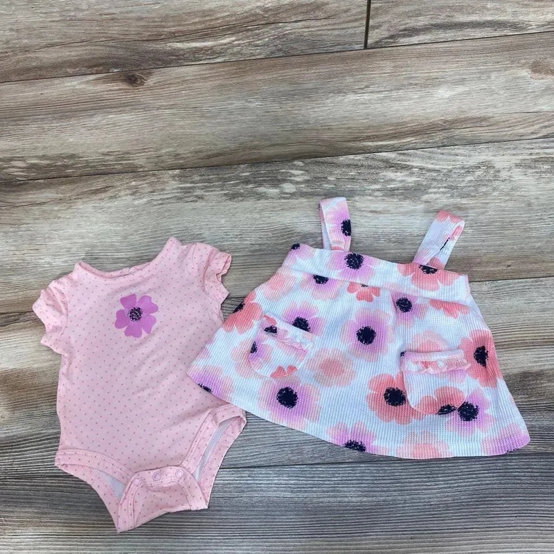 Just Lizzy 2Pc Bodysuit & Floral Dress sz 0-3M Pink 0-3M Used