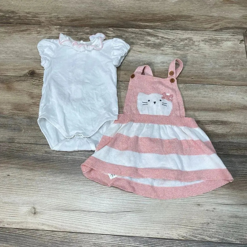 Mayoral 2pc Kitty Striped Dungaree + Bodysuit sz 2-4m White 2-4m Used