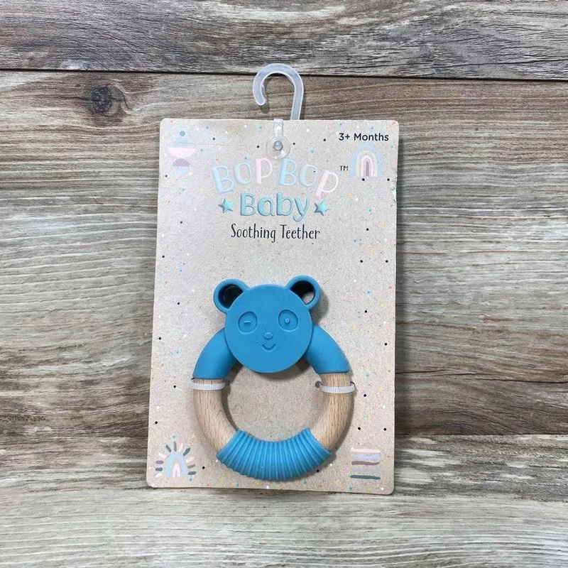 NEW Bop Bop Baby Soothing Teether Silicone and Wood Blue 3m+ New