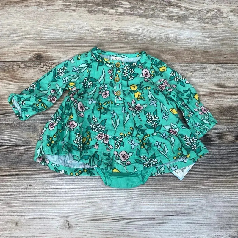 NEW Cat & Jack 2pc Floral Henley Dress & Bloomers sz 0-3m Green 0-3m New