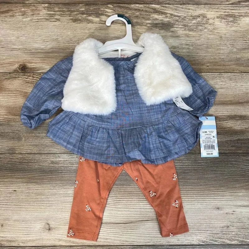 NEW Cat & Jack 3pc Faux Fur Vest Set sz 0-3m Blue 0-3m New