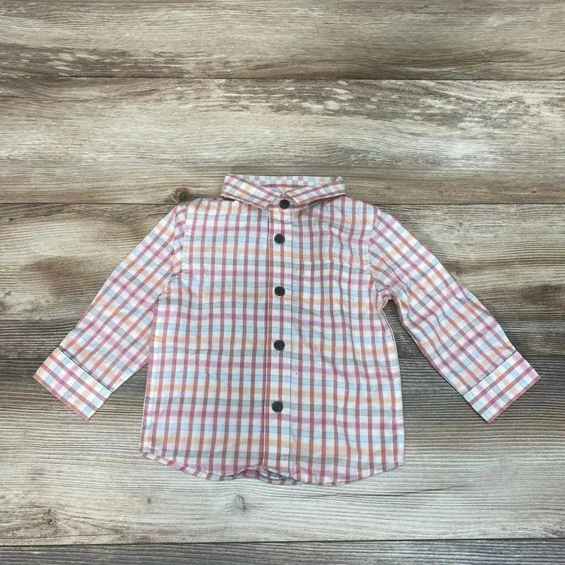 NEW Cat & Jack Plaid Button-Up Shirt sz 12m Pink 12m New