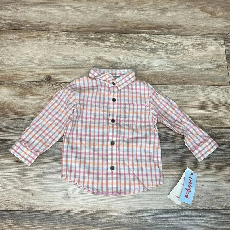 NEW Cat & Jack Plaid Button-Up Shirt sz 18m Pink 18m New