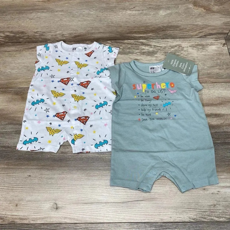 NEW H&M 2pk Superhero Rompers sz NB Green NB New