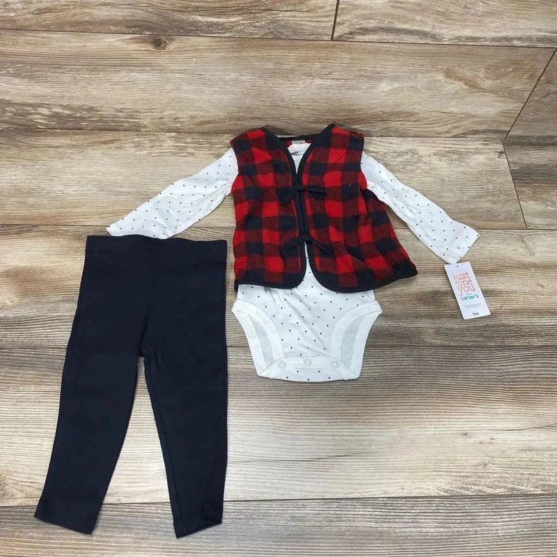 NEW Just One You 3pc Buffalo Fleece Vest Set sz 9m Red 9m New