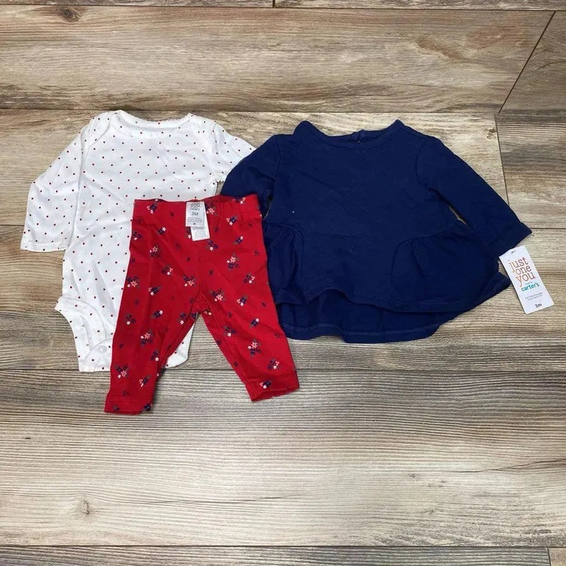 NEW Just One You 3Pc Long Sleeve Tunic + Bodysuit + Pant Set sz 3m Navy 3m New
