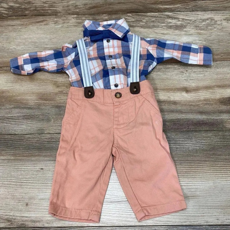 NEW Just One You 4Pc Plaid Button-Up Suspender Set sz 3m Blue 3m New