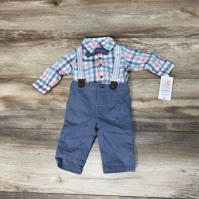 NEW Just One You 4Pc Plaid Button-Up Suspender Set sz 3m White 3m New