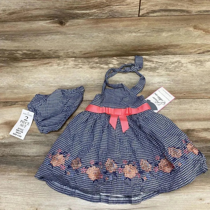 NEW Rare Editions 2pc Gingham Dress sz 3-6m Navy 3-6m New