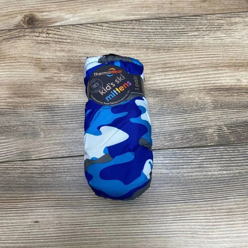 NEW ThermaWear Kid’s Ski Camo Mittens Blue OSFM (1-3Y) New
