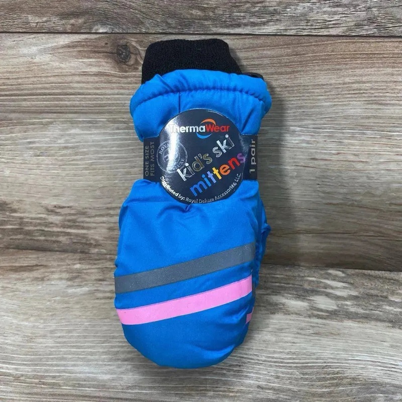 NEW ThermaWear Kid’s Ski Striped Mittens Turquoise OSFM (1-3Y) New