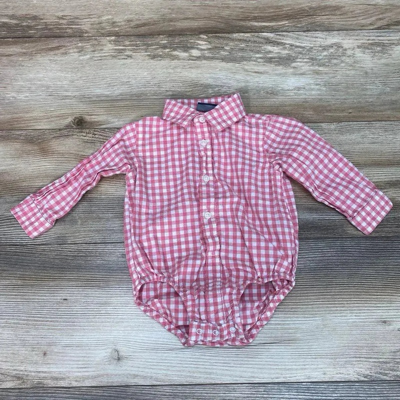 Children’s Place Gingham Button-Up Bodysuit sz 9-12m Pink 9-12M Used