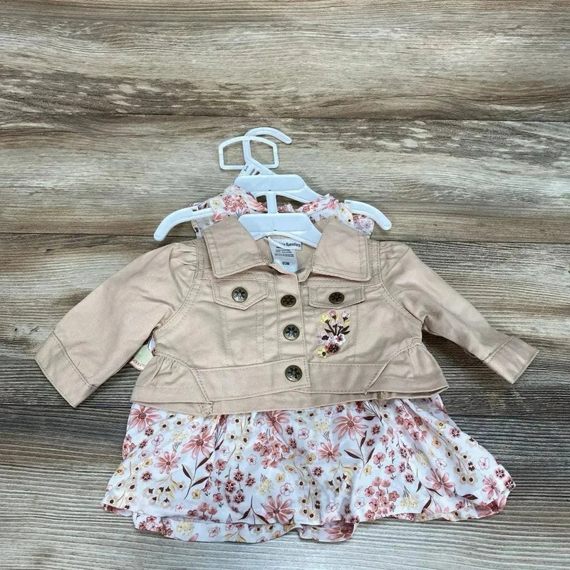 Daisy Fuentes NEW 3Pc Floral Jacket & Dress Set sz 0-3m Beige 0-3m New