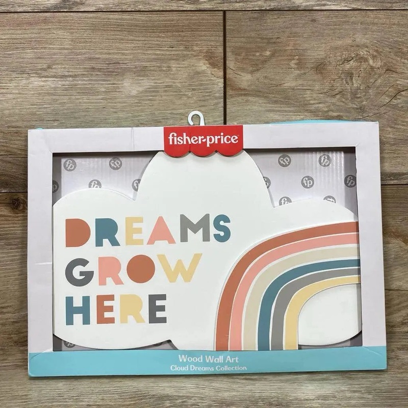 Fisher Price Wood Wall Art “Dreams Grow Here” White New