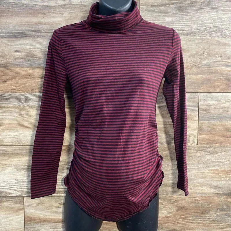 Isabel Maternity Cowl Neck Rouched Striped Shirt sz Small Maroon Small Used