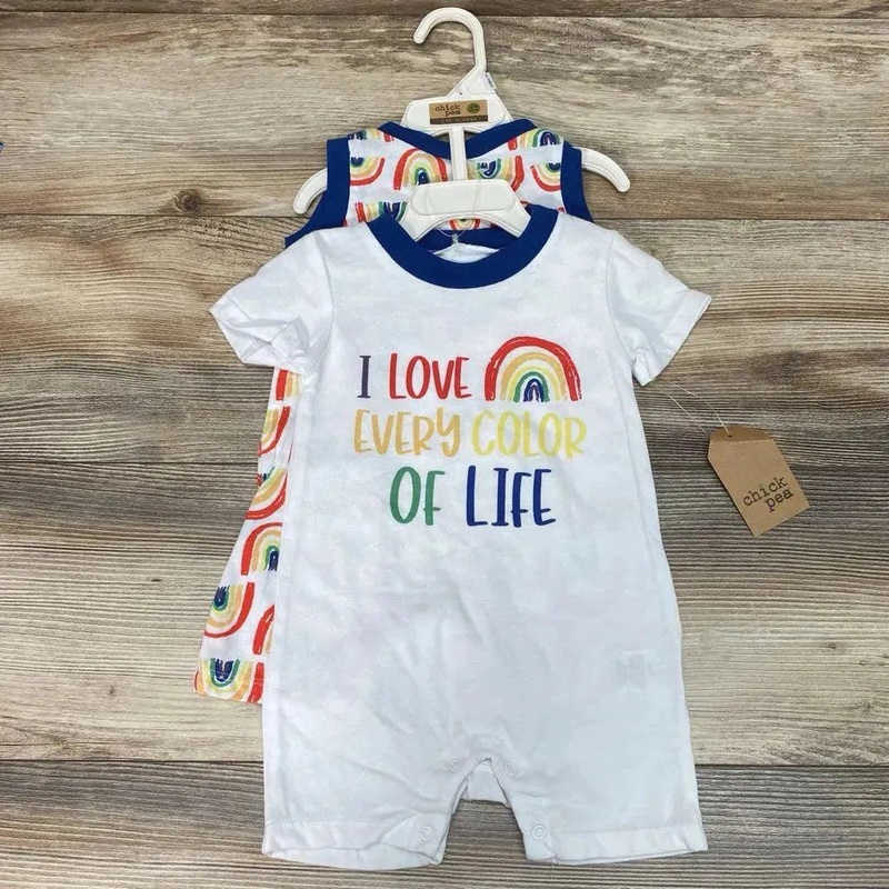 NEW Chick Pea 2Pk Rainbow Romper sz 6-9m White 6-9m New